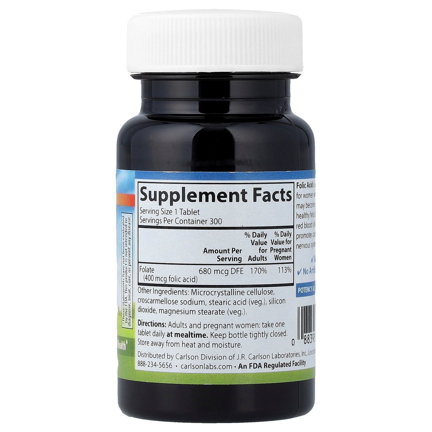 Carlson, Folic Acid, 400 mcg, 300 Vegetarian Tablets