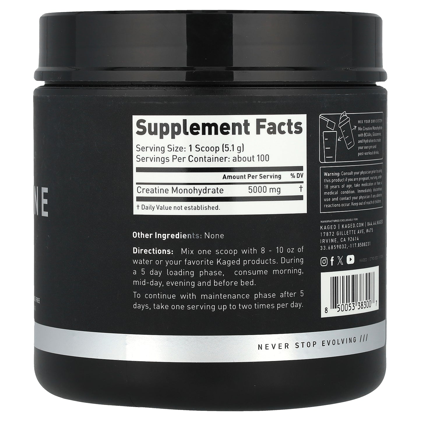 Kaged, Creatine Monohydrate, Unflavored, 1.12 lb (510 g)