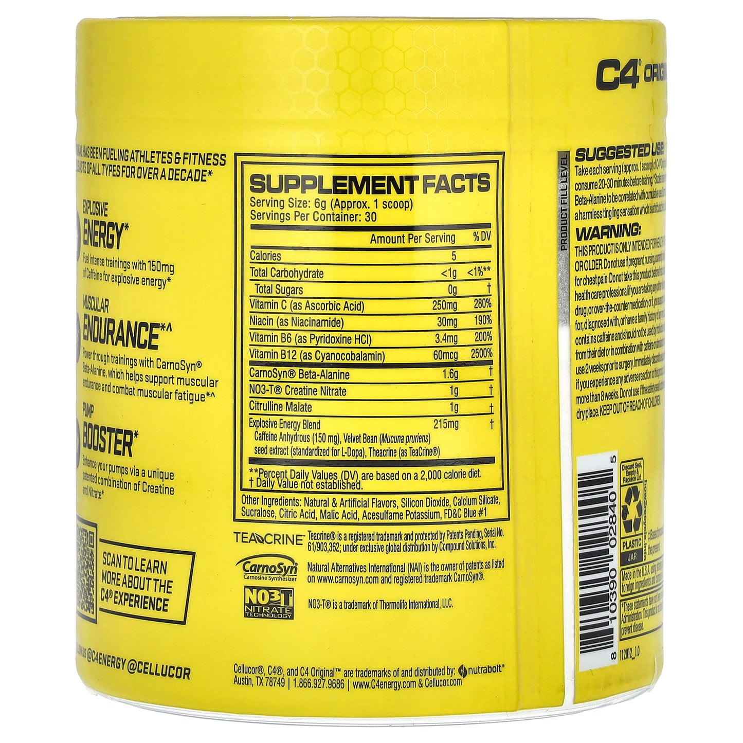 C4 / Cellucor, C4® Original, Pre-Workout, Icy Blue Razz, 6.3 oz (180 g)