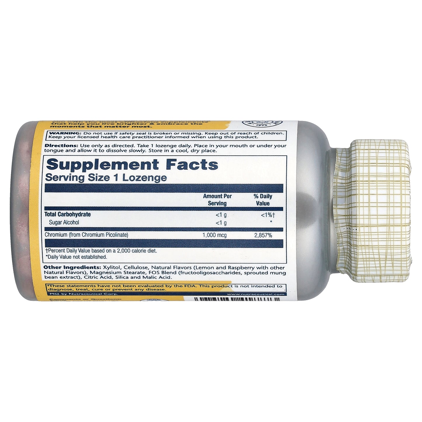 Solaray, Chromium Picolinate Lozenges, Natural Lemon-Raspberry, 1,000 mcg, 100 Lozenges