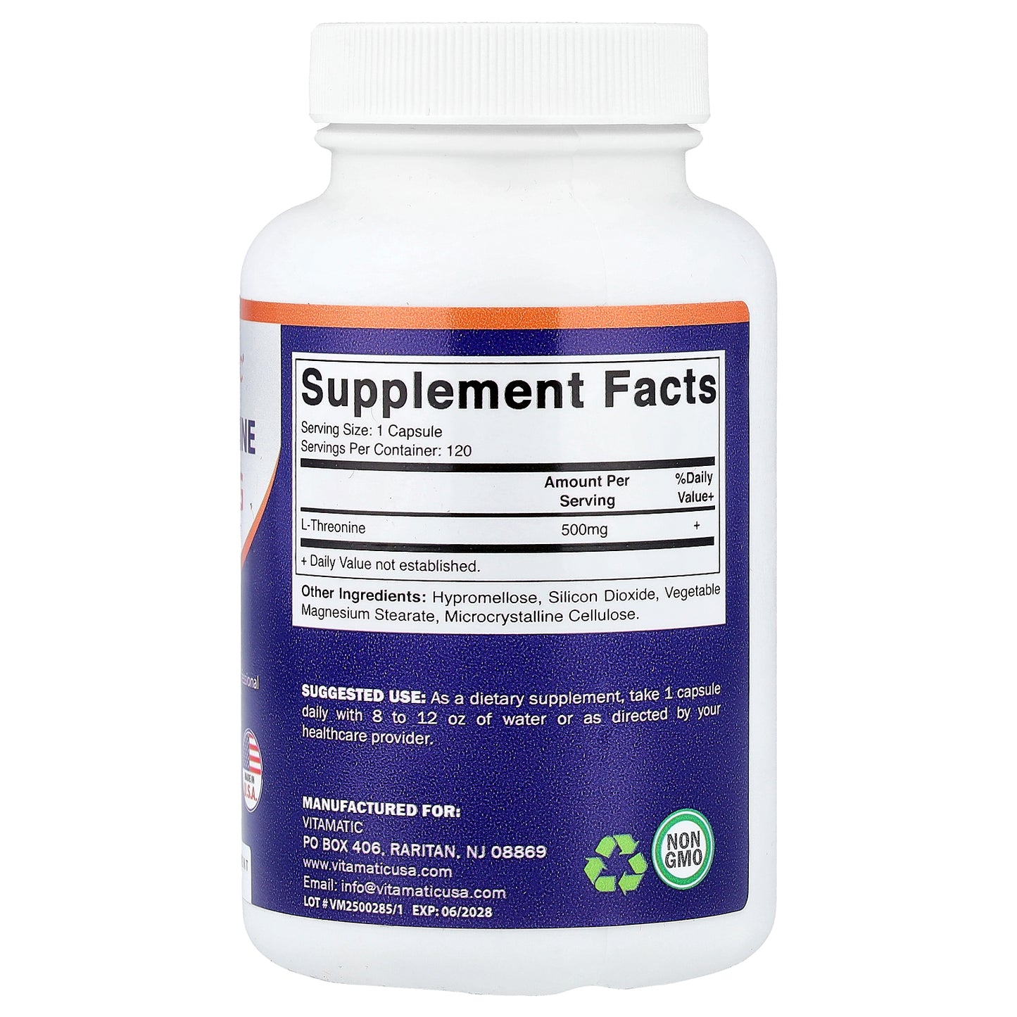 Vitamatic, L-Threonine, 500 mg , 120 Vegetable Capsules