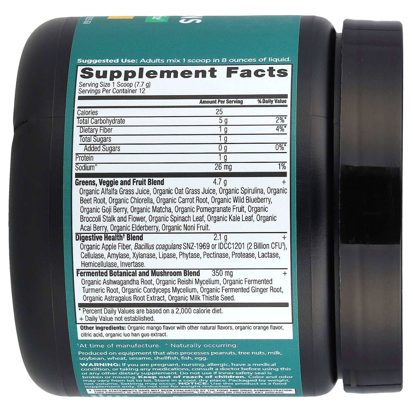 Ancient Nutrition, Organic SuperGreens, Mango, 3.3 oz (92.5 g)