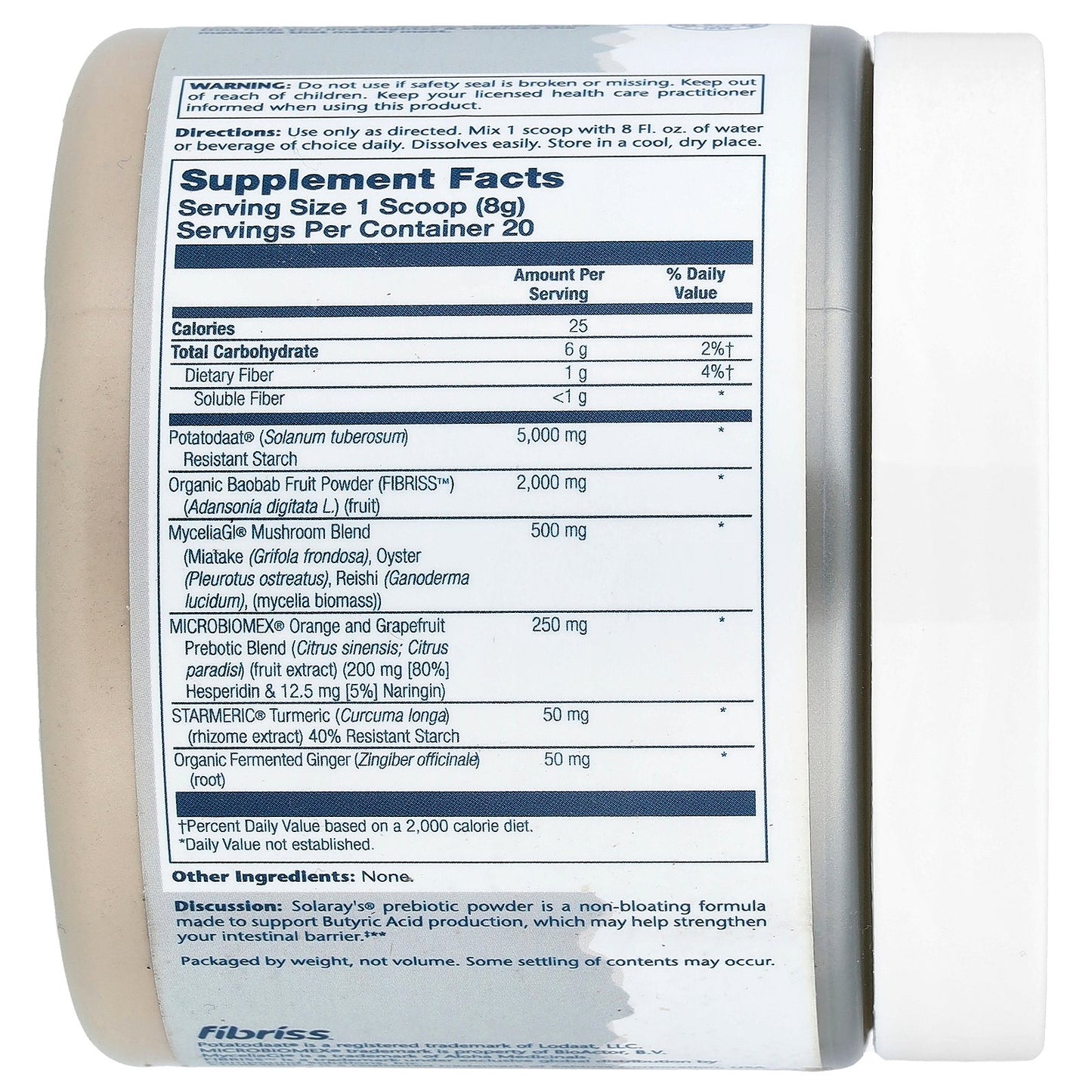 Solaray, Mycrobiome® Prebiotic Powder, Unflavored, 5.64 oz (160 g)