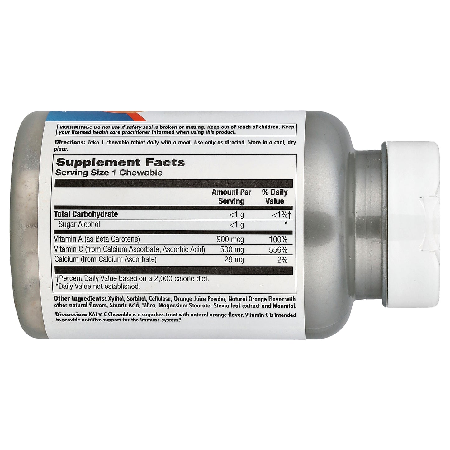 KAL, C Chewable Sugarless, Natural Orange, 60 Chewables