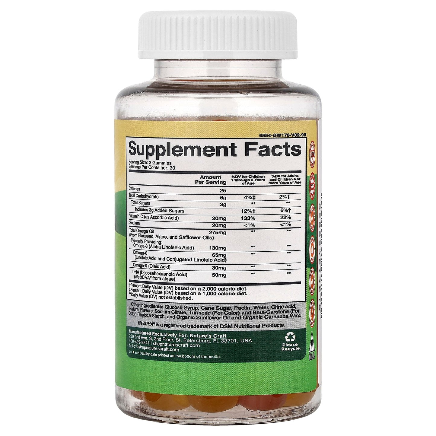 Nature's Craft, Kids Omega + DHA Gummies, Lemon & Orange, 90 Gummies