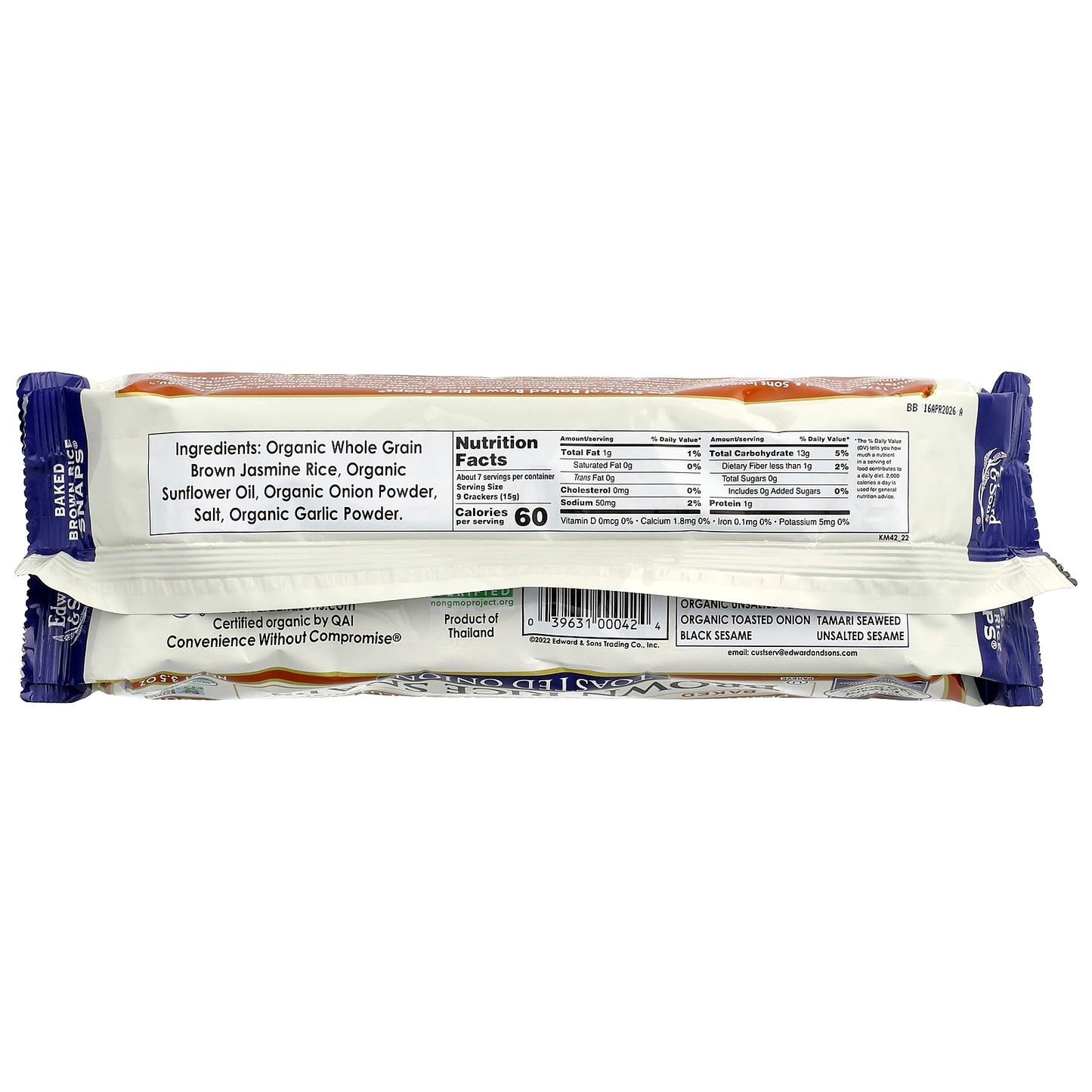 Edward & Sons, Organic Baked Crisp Brown Rice Snaps®, Toasted Onion, 3.5 oz (100 g)