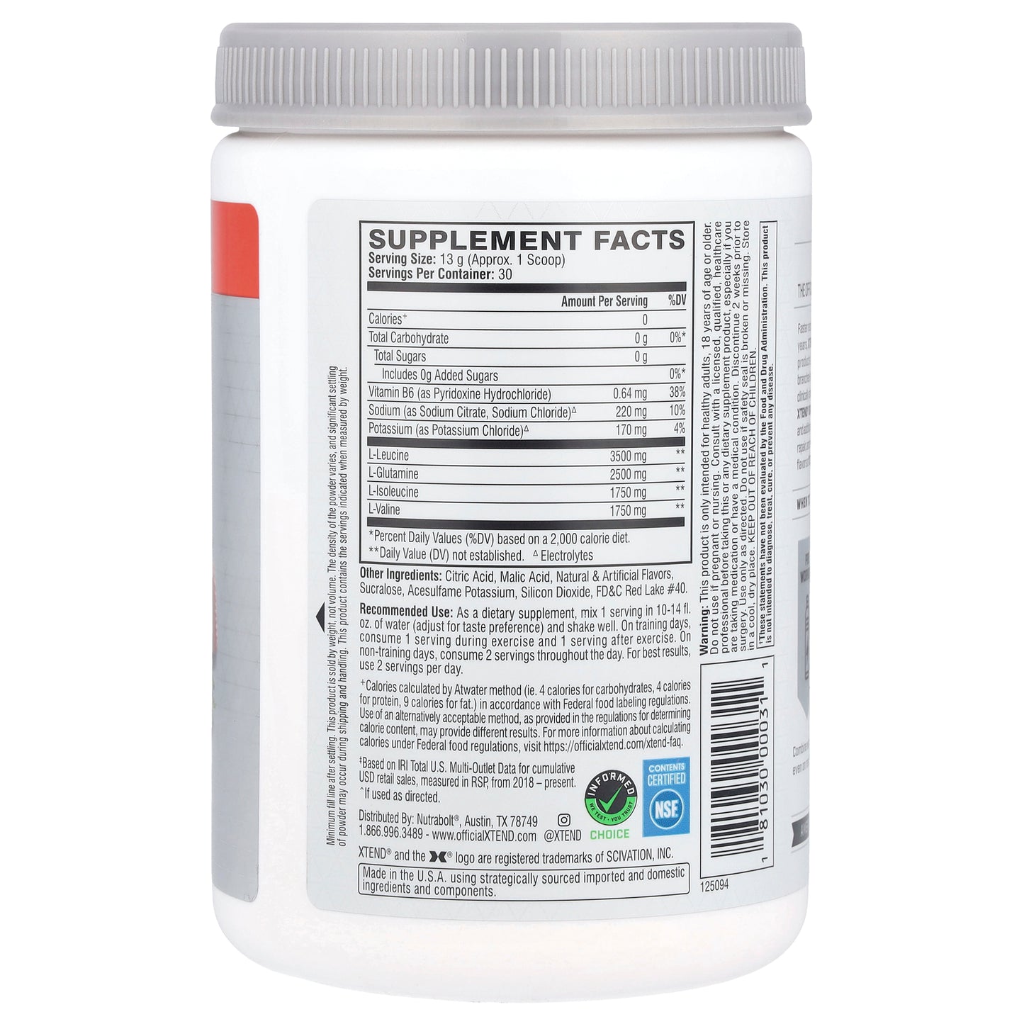 XTEND, 7G BCAA, Strawberry Kiwi Splash, 13.8 oz (390 g)