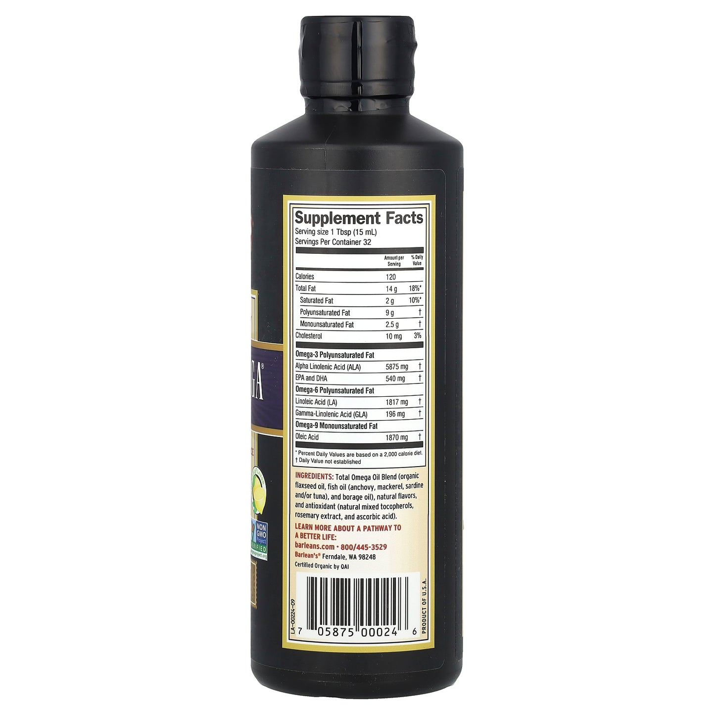 Barlean's, Master Blend, Total Omega® 3 · 6 · 9, Lemonade, 16 fl oz (473 ml)