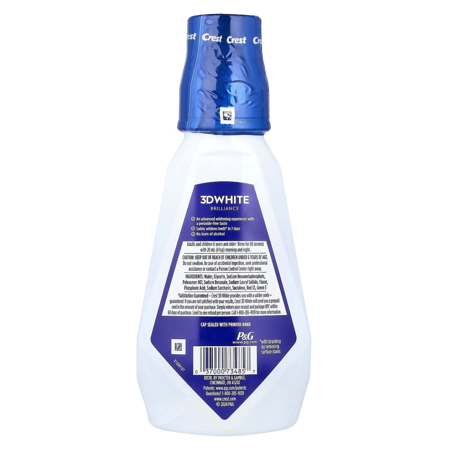 Crest, 3D White, Brilliance Fresh Whitening Mouthwash, Alcohol Free, Vibrant Mint, 16.9 fl oz (500 ml)