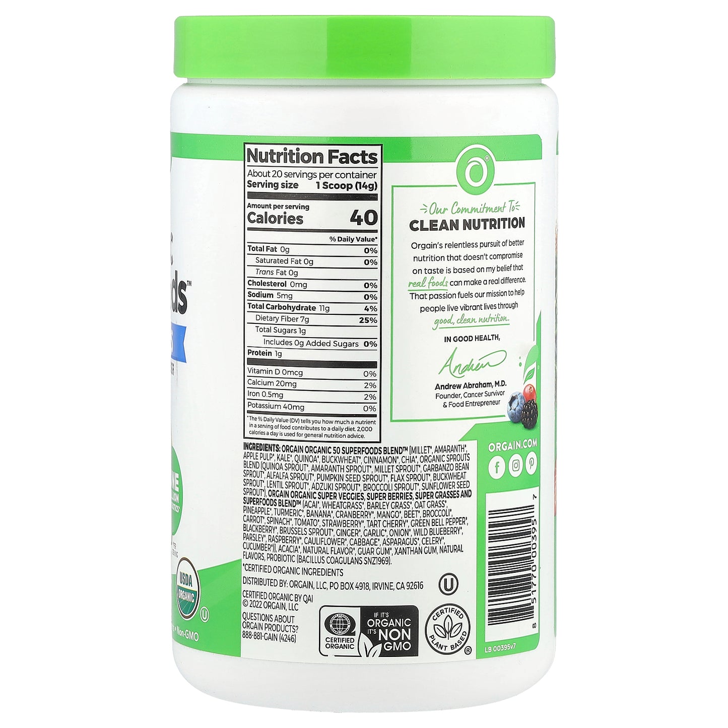 Orgain, Organic Superfoods™ + Probiotics, Original, 9.9 oz (280 g)