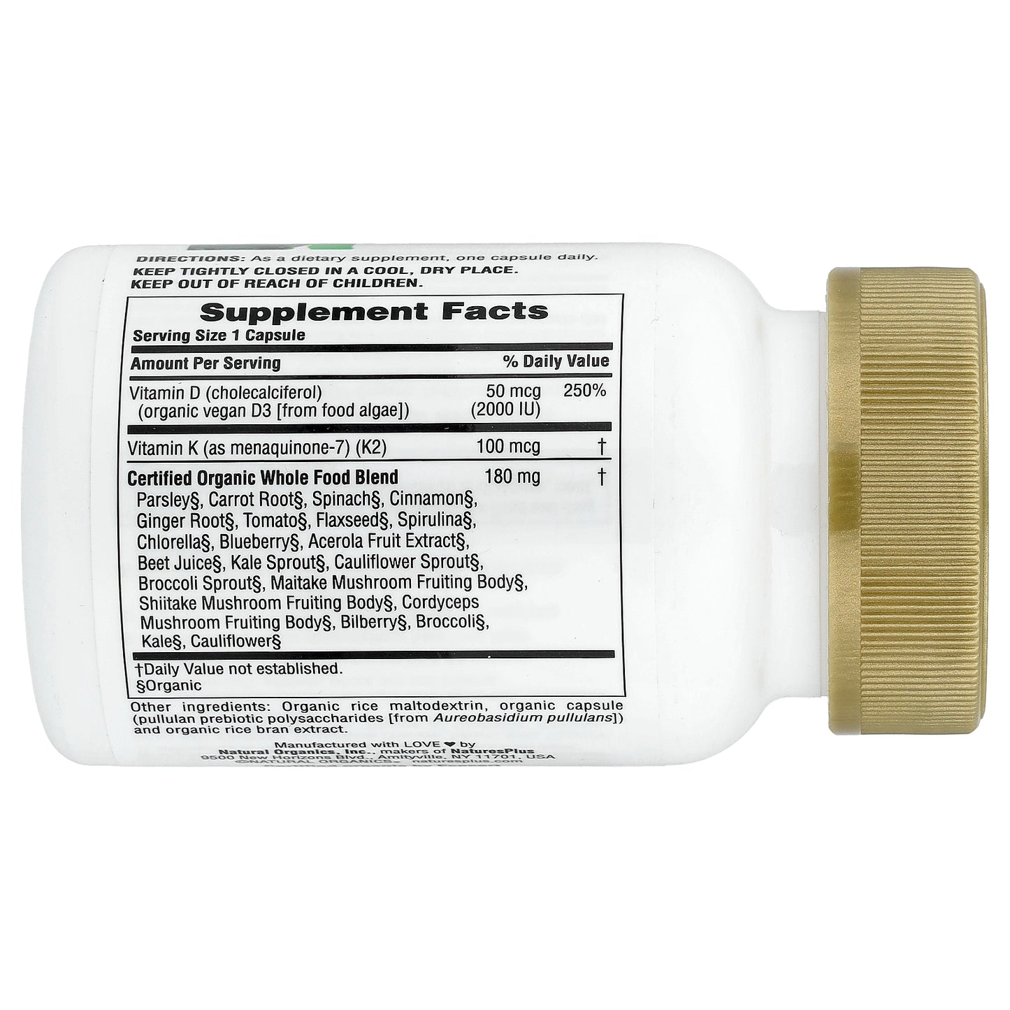 NaturesPlus, Source of Life Garden, Vit D3 & K2, 60 Vegan Capsules