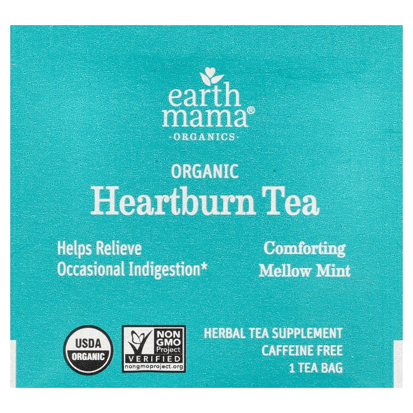 Earth Mama, Organics, Organic Heartburn Tea, Comforting Mellow Mint, Caffeine Free, 16 Tea Bags, 0.96 oz (27.2 g)