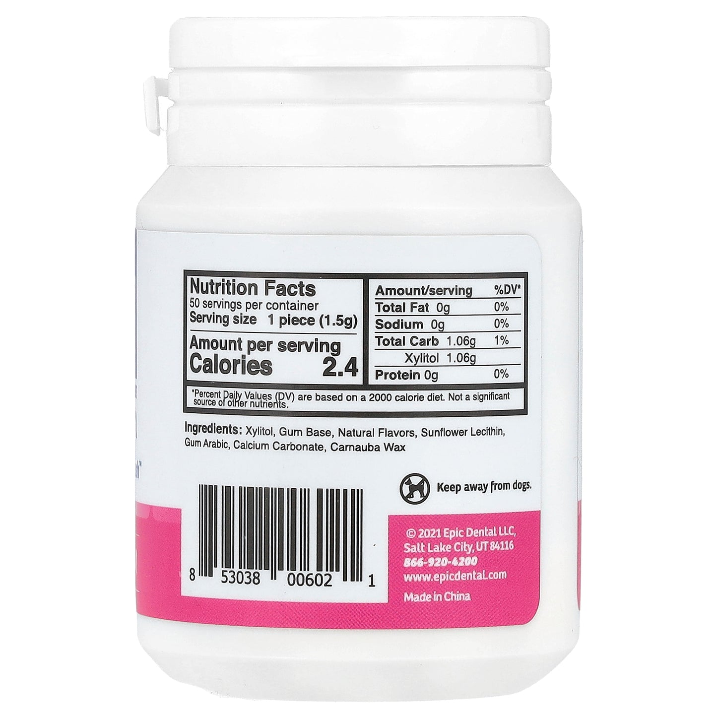 Epic Dental, Xylitol Gum, Sugar-Free, Bubblegum, 50 Pieces