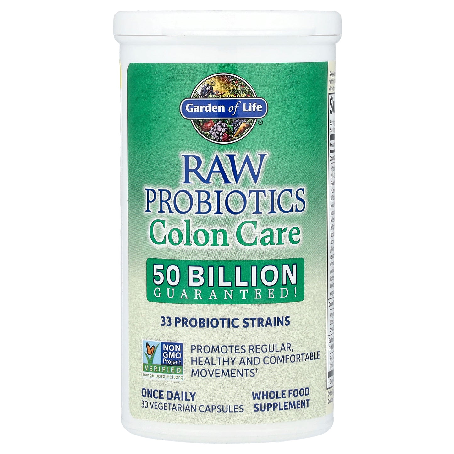 Garden of Life, RAW Probiotics, Colon Care, Shelf-Stable, 30 Vegetarian Capsules