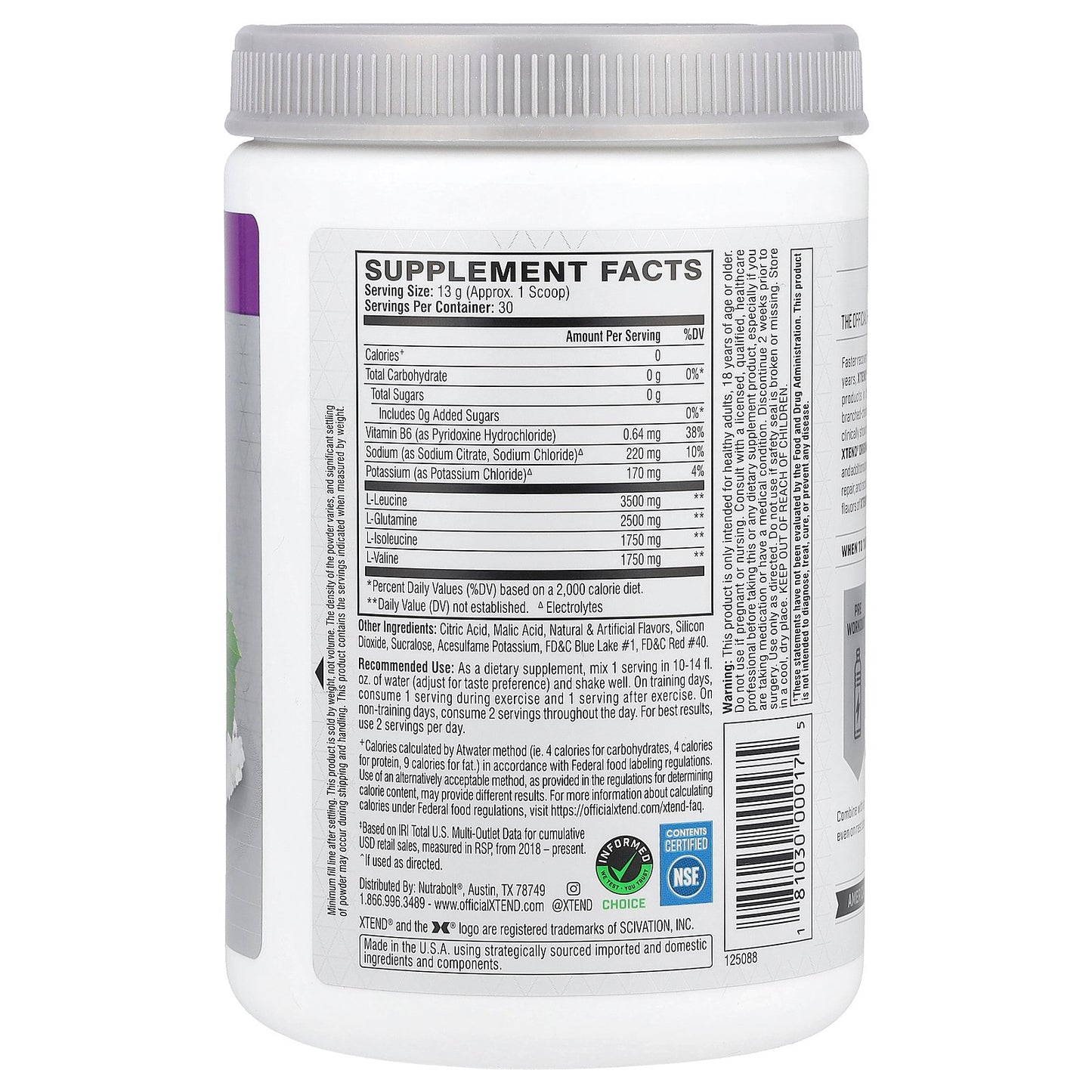 XTEND, 7G BCAA, Glacial Grape, 13.8 oz (390 g)