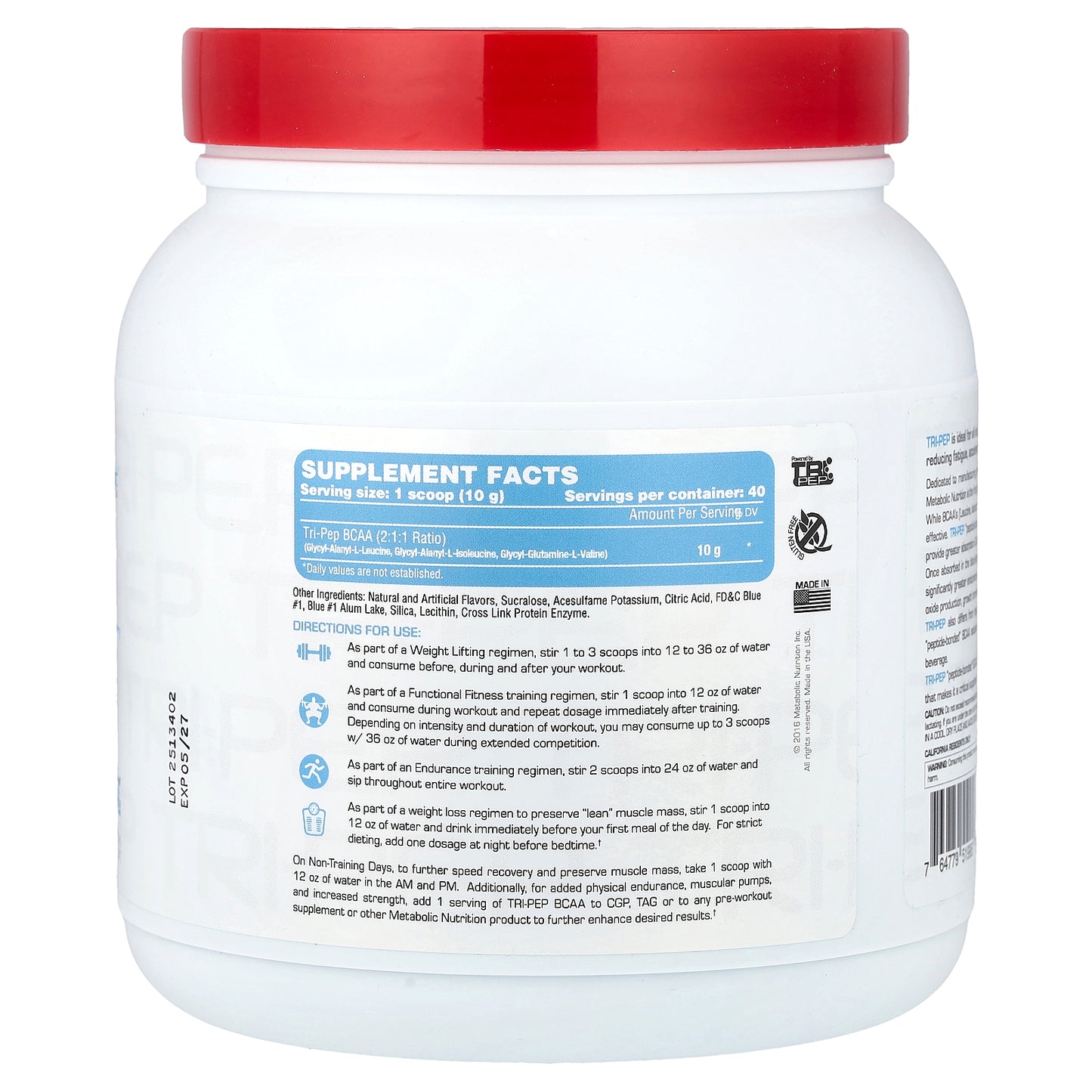 Metabolic Nutrition, Tri-Pep®, Branch Chain Amino Acid, Blue Raspberry, 14.1 oz (400 g)