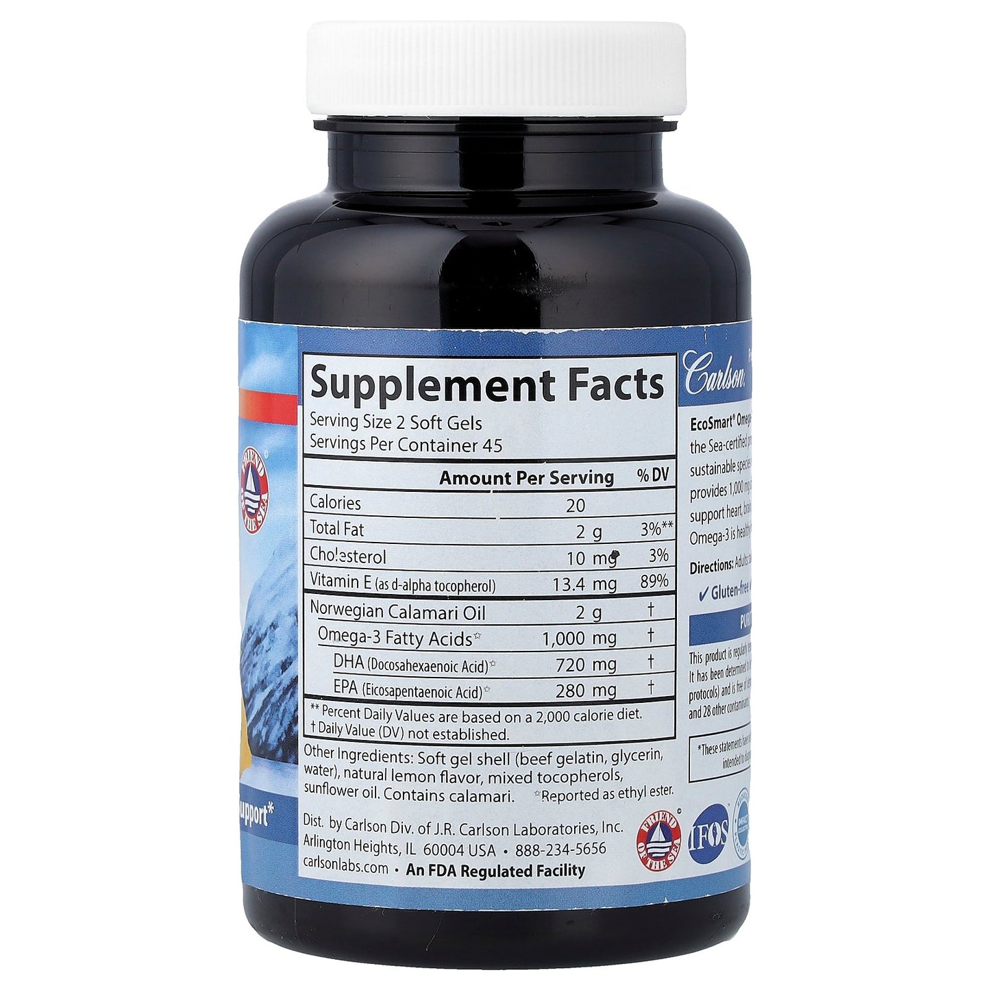 Carlson, Wild Norwegian EcoSmart Omega-3, Natural Lemon, 90 Soft Gels