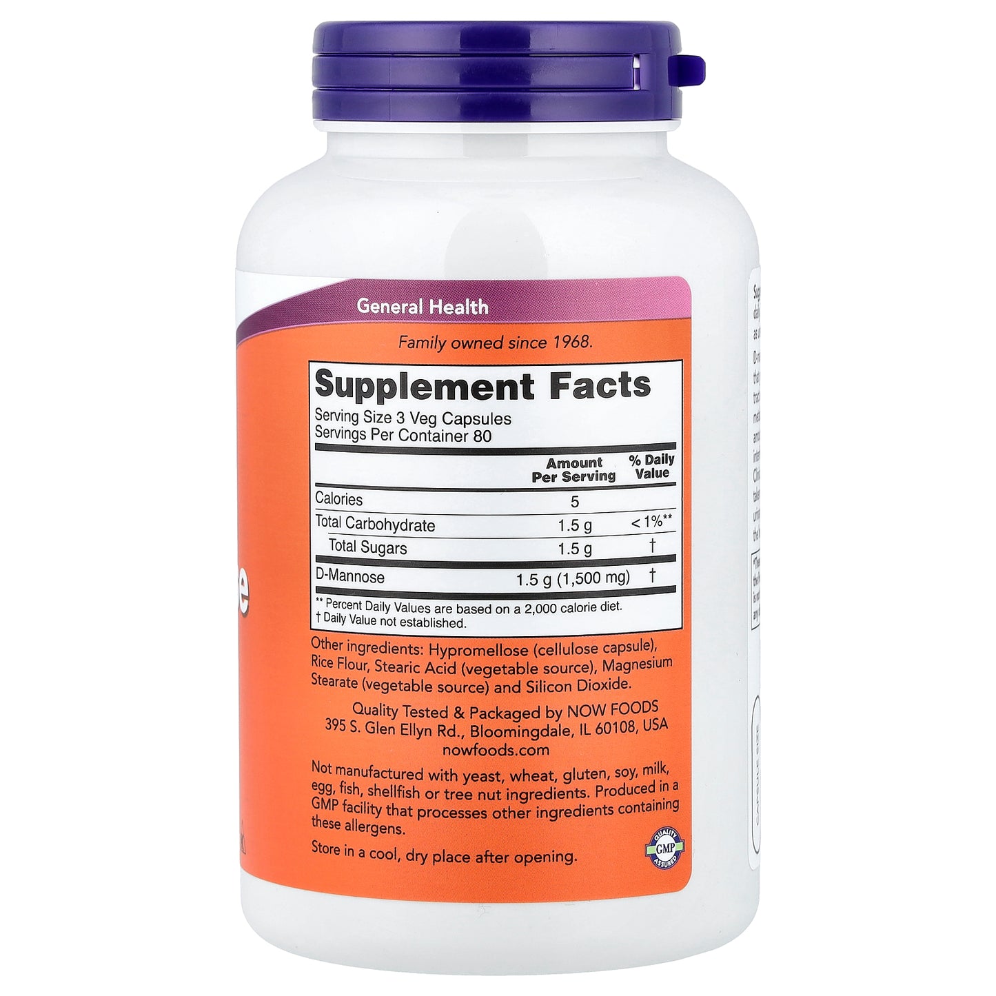 NOW Foods, D-Mannose, 500 mg, 240 Veg Capsules