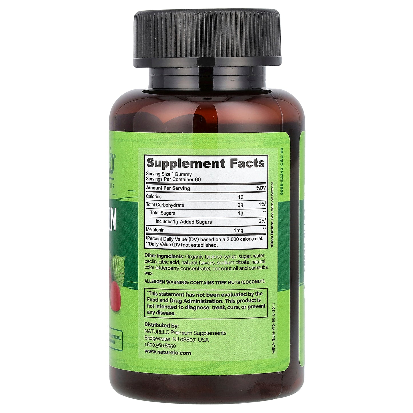 NATURELO, Melatonin Gummies, For Kids, Strawberry, 1 mg, 60 Vegetarian Gummies