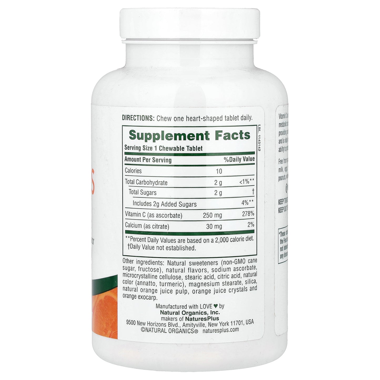 NaturesPlus, Chewable Love Buffs, Vitamin C, Natural Orange, 90 Tablets