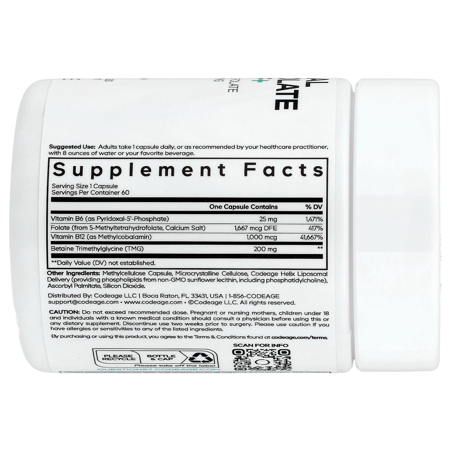 Codeage, Liposomal L-Methylfolate 5-MTHF+, 60 Vegetable Capsules