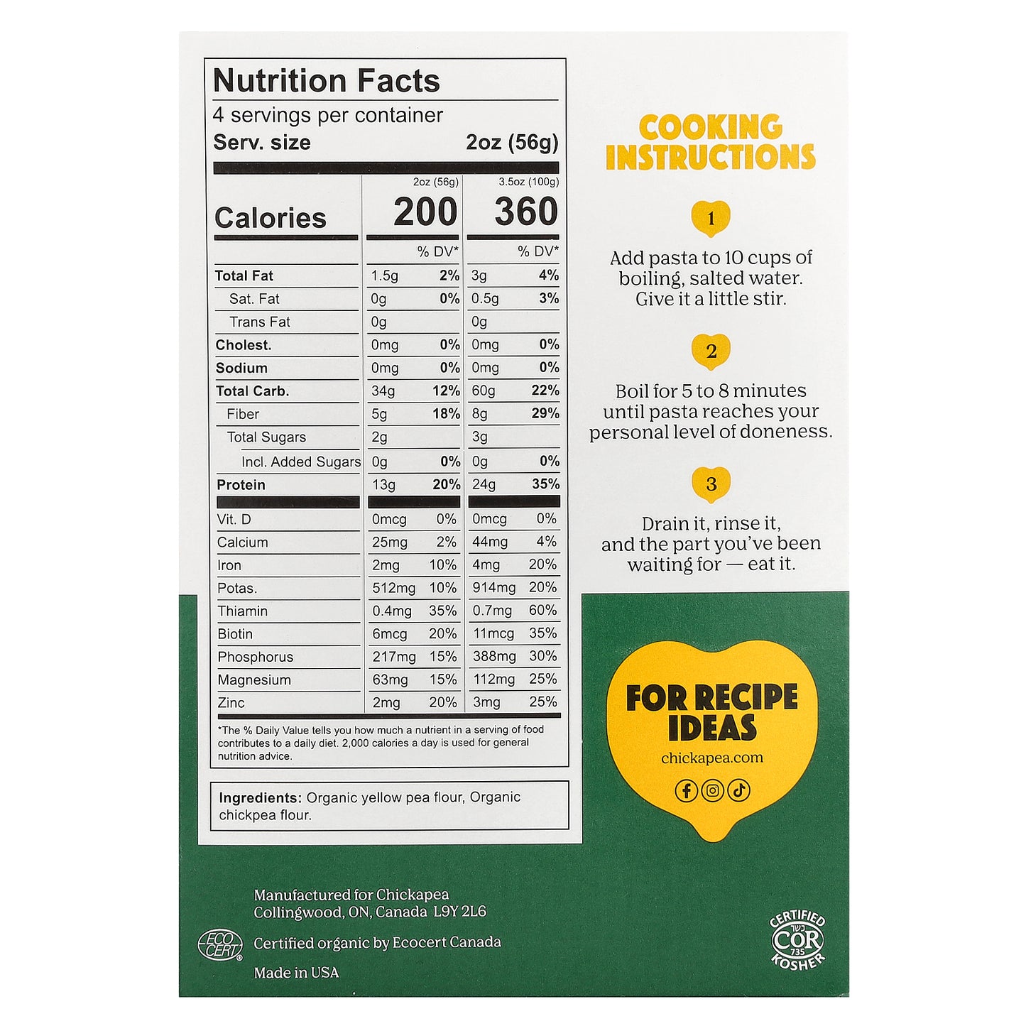 Chickapea, Organic Shells, 8 oz (227 g)