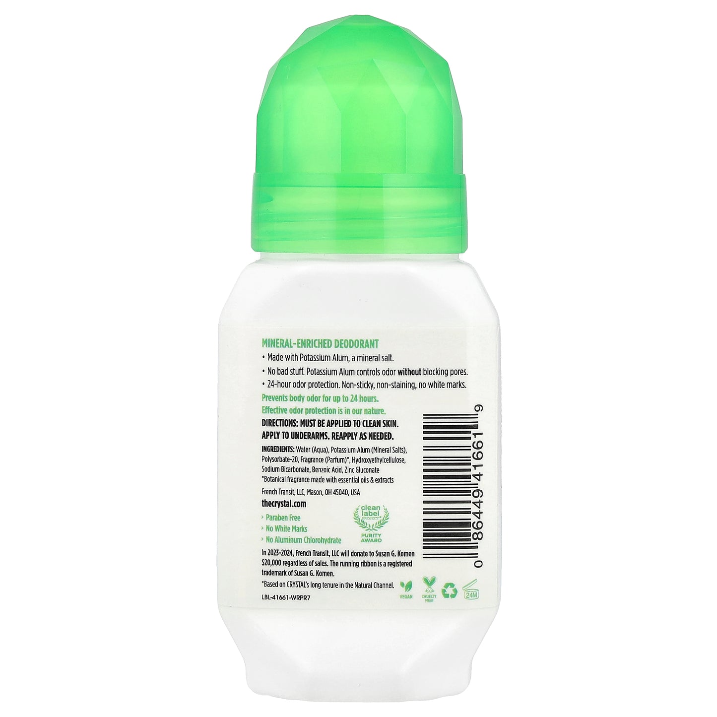 CRYSTAL, Mineral-Enriched Deodorant Roll-On, Vanilla & Jasmine, 2.25 fl oz (66 ml)