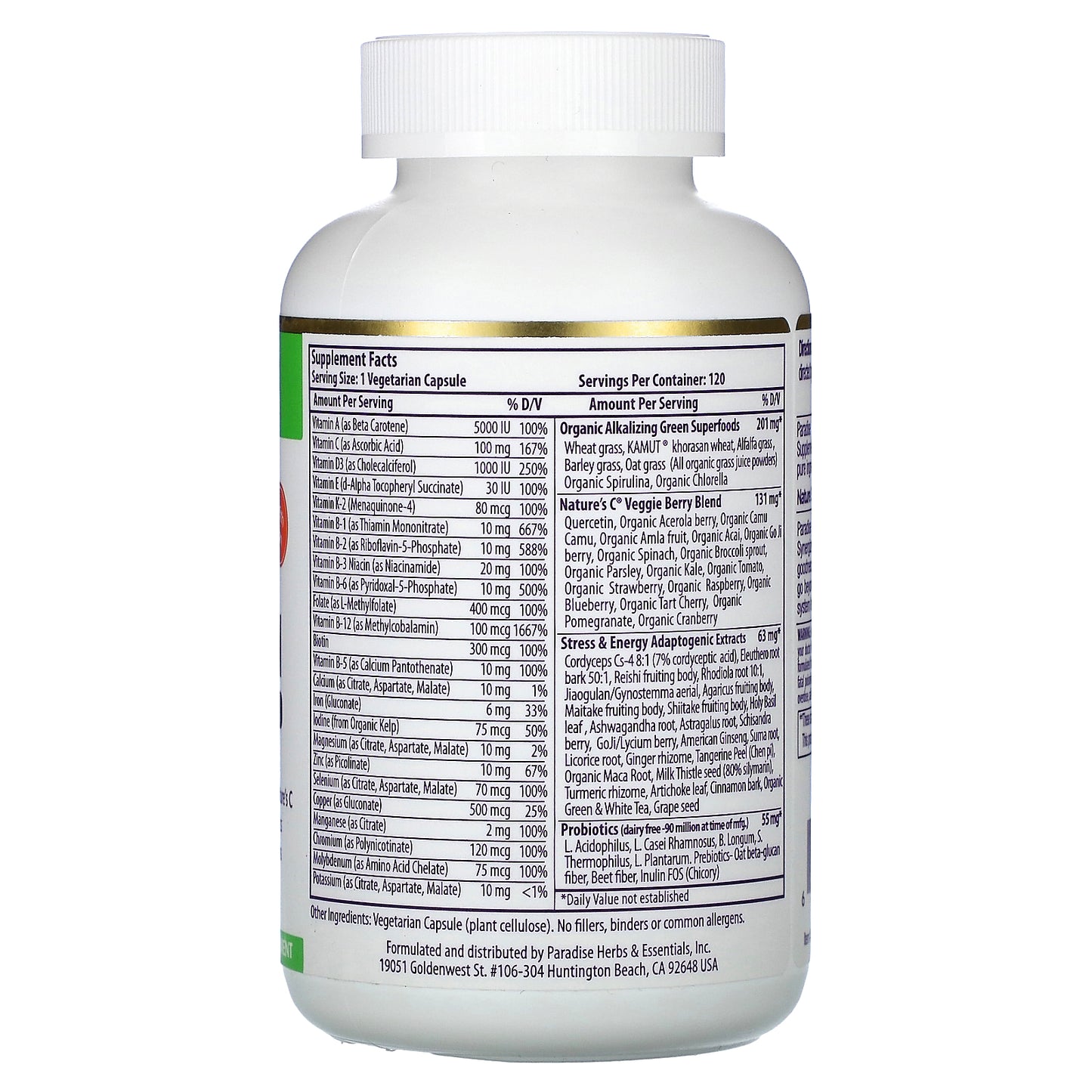 Paradise Herbs, Earth's Blend, One Daily Superfood Multi-Vitamin with Iron, 120 Vegetarian Capsules