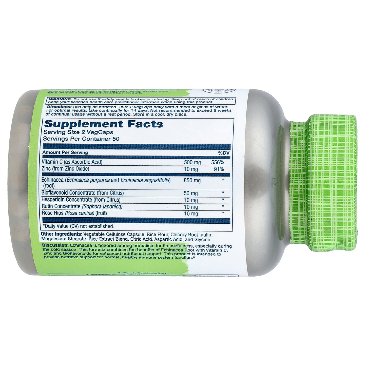 Solaray, True Herbs, Echinacea, Vitamin C & Zinc, 100 VegCaps