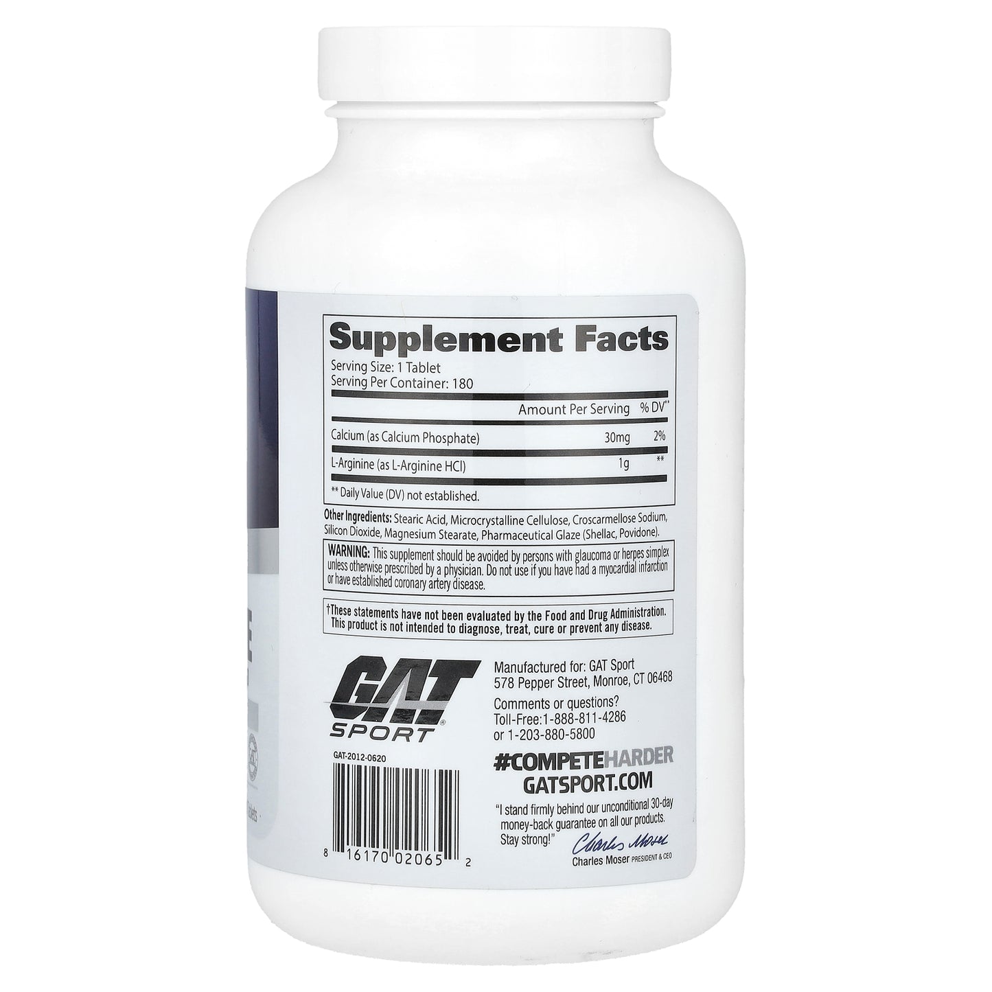 GAT, L-Arginine, 180 Tablets