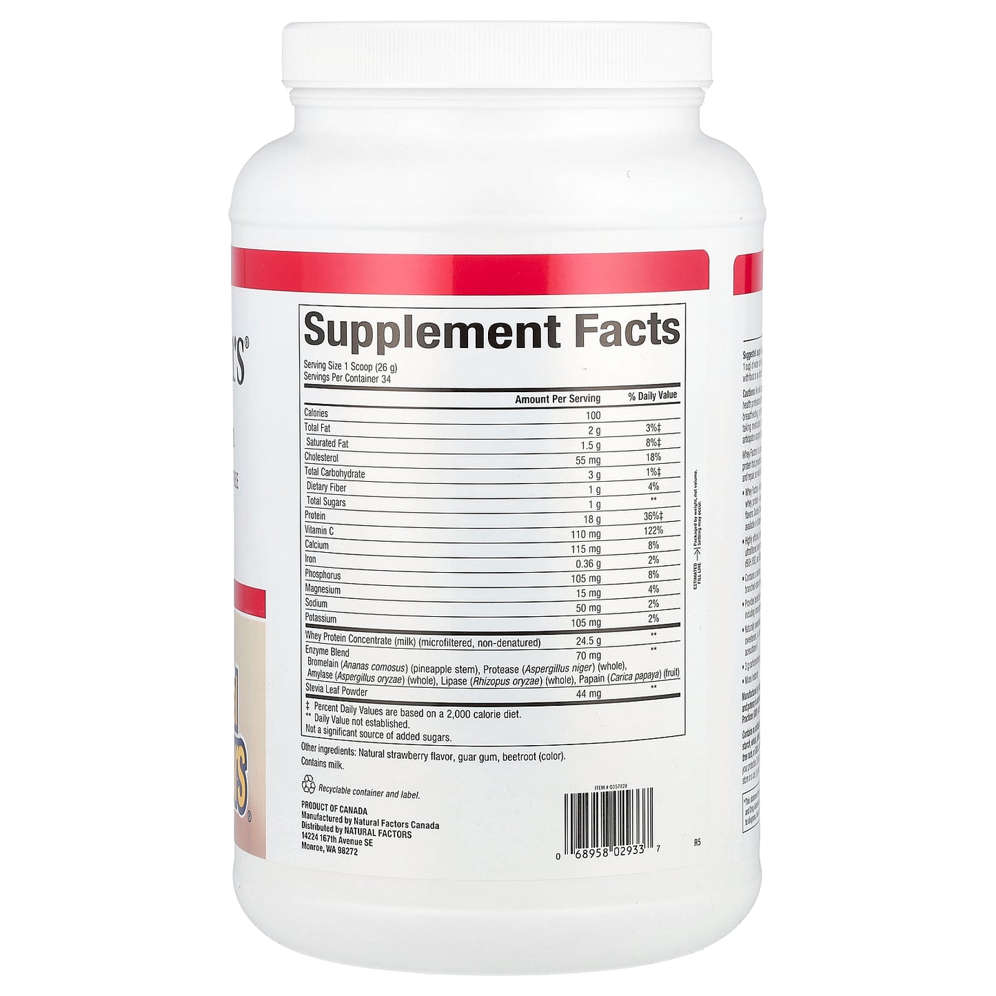 Natural Factors, Whey Factors®, Grass Fed Whey Protein, Strawberry, 2 lb (907 g)