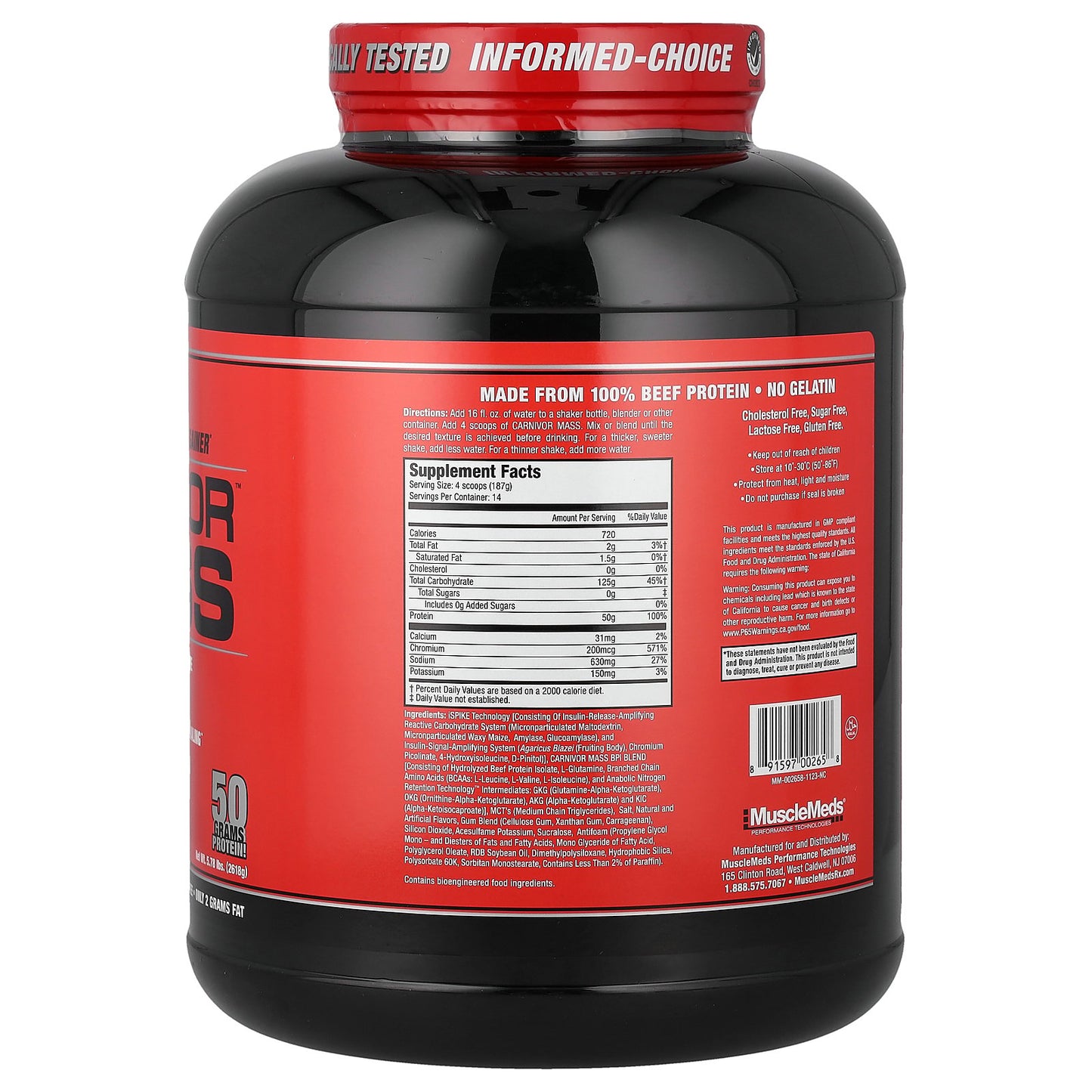 MuscleMeds, Carnivor™ Mass, Anabolic Beef Protein Gainer, Vanilla Caramel, 5.78 lbs (2,618 g)