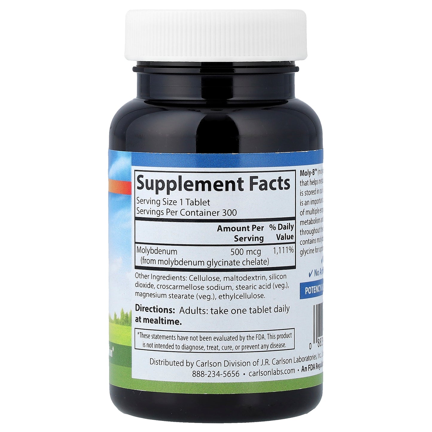 Carlson, Moly-B™, Chelated Molybdenum, 300 Vegetarian Tablets (500 mcg per Tablet)