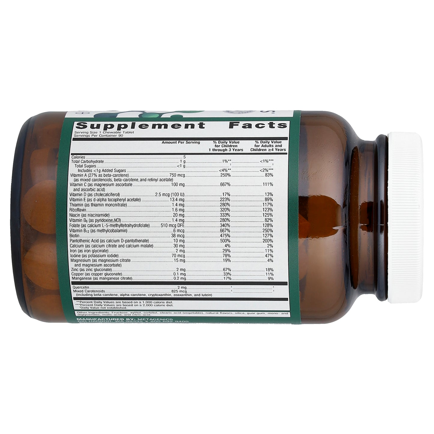 Metagenics, Multigenics® Chewable Multivitamin, 90 Tablets