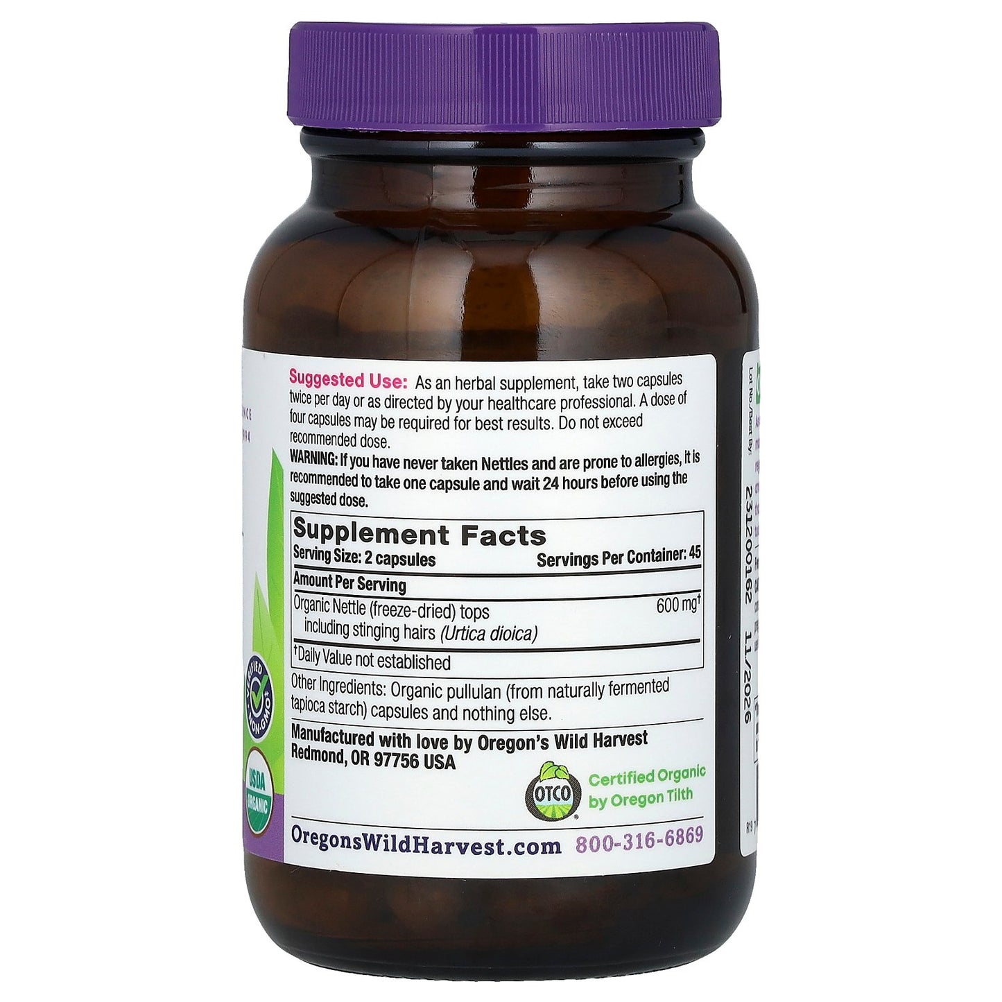 Oregon's Wild Harvest, Organic Freeze-Dried Nettle, 90 Organic Vegan Capsule (300 mg per Capsule)