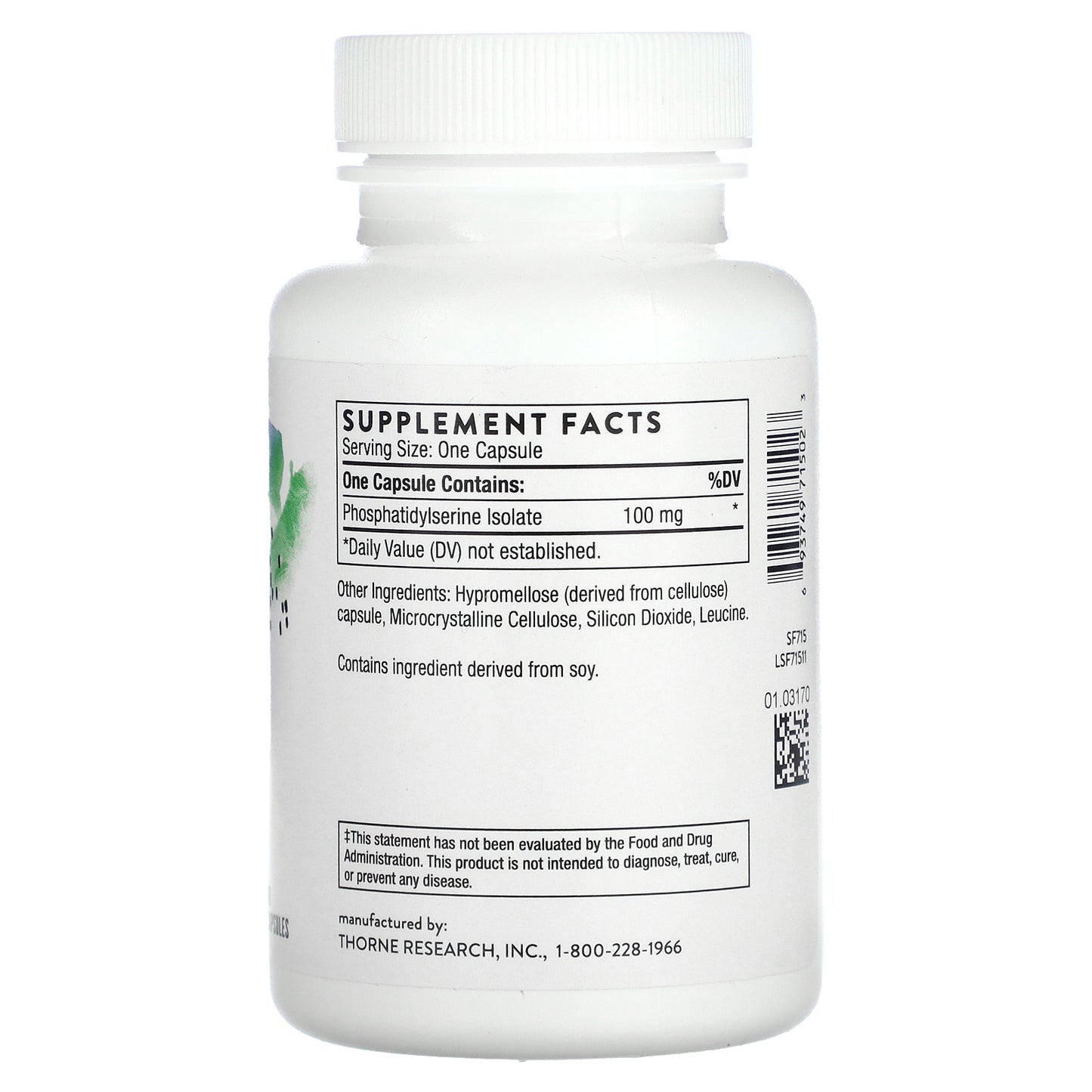 Thorne, Phosphatidylserine, 60 Capsules (100 mg per Capsule)