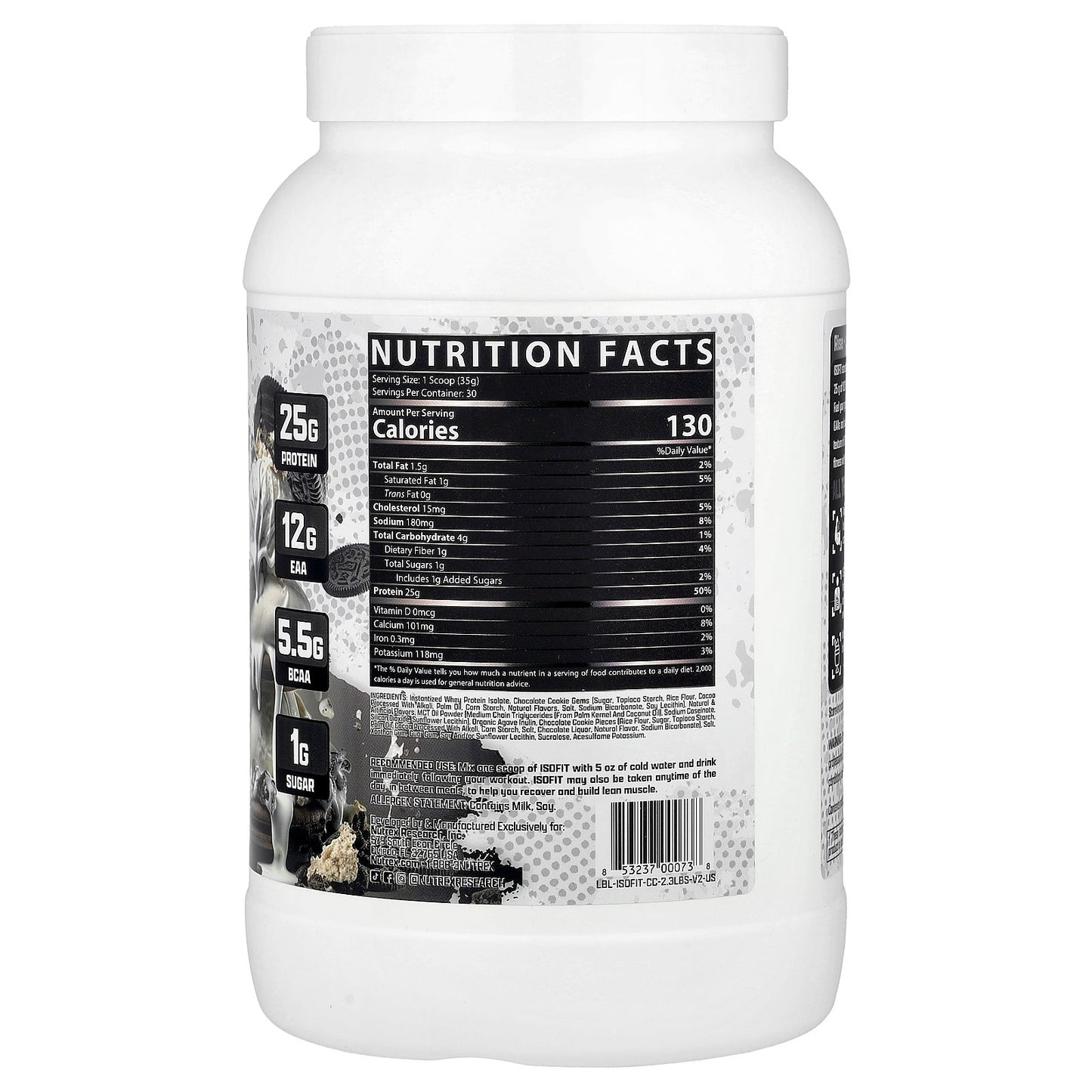 Nutrex Research, IsoFit® Protein, Premium Dessert Isolate, Cookies & Cream, 2.3 lbs (1,050 g)