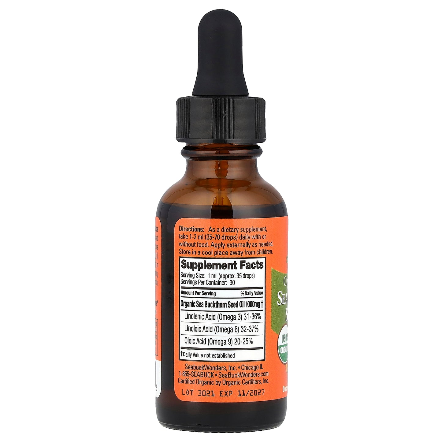 SeaBuckWonders, Organic Himalayan Sea Buckthorn Seed Oil, 1 fl oz (30 ml)