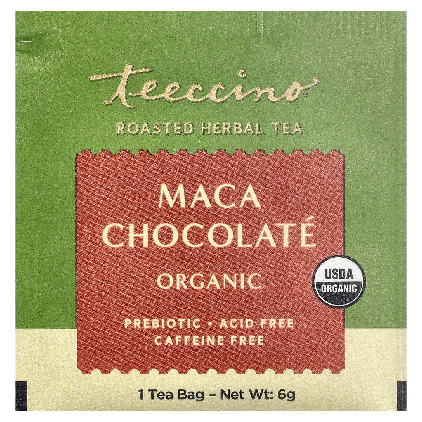 Teeccino, Organic Roasted Herbal Tea, Maca Chocolate, Caffeine Free, 25 Tea Bags, 5.3 oz (150 g)