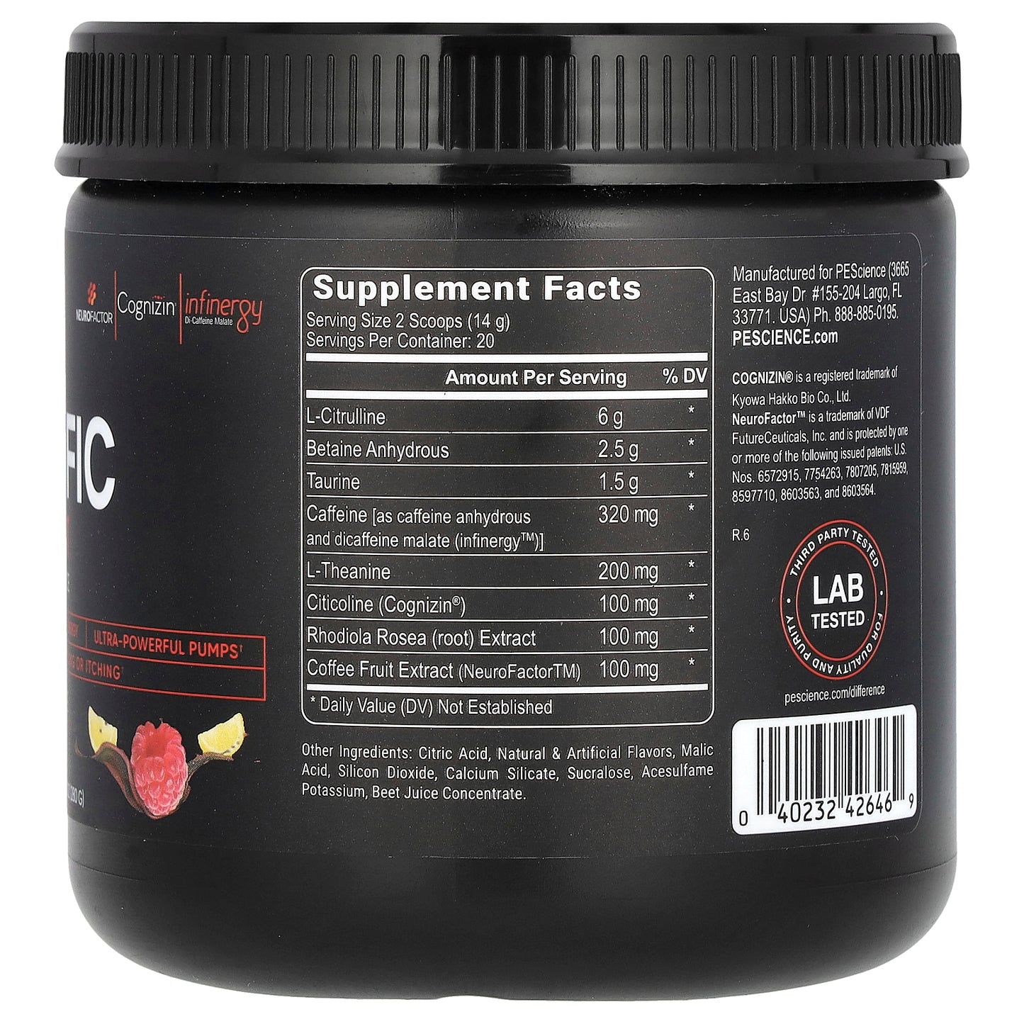 PEScience, Prolific, Pre Workout, Raspberry Lemonade, 9.88 oz (280 g)