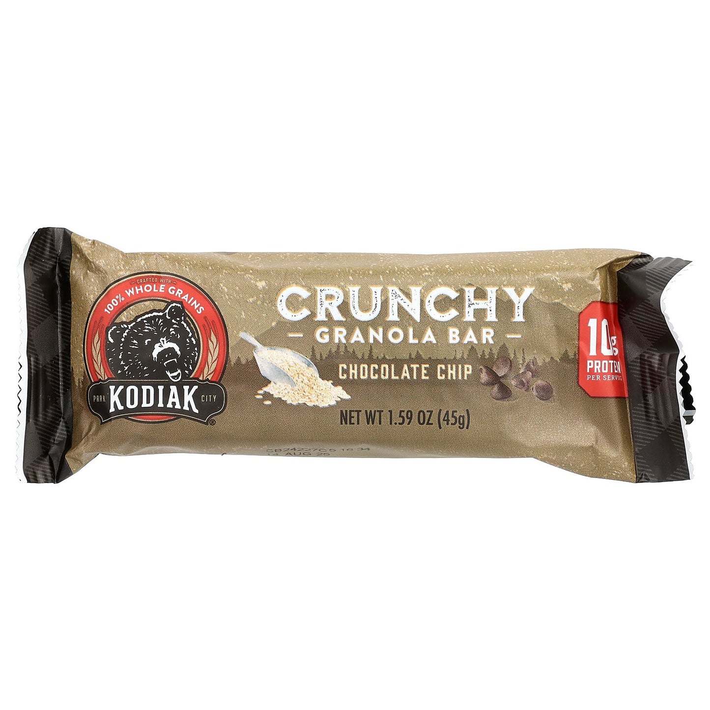 Kodiak Cakes, Crunchy Granola Bars, Chocolate Chip, 6 2-Bar Pouches, 1.59 oz (45 g) Each