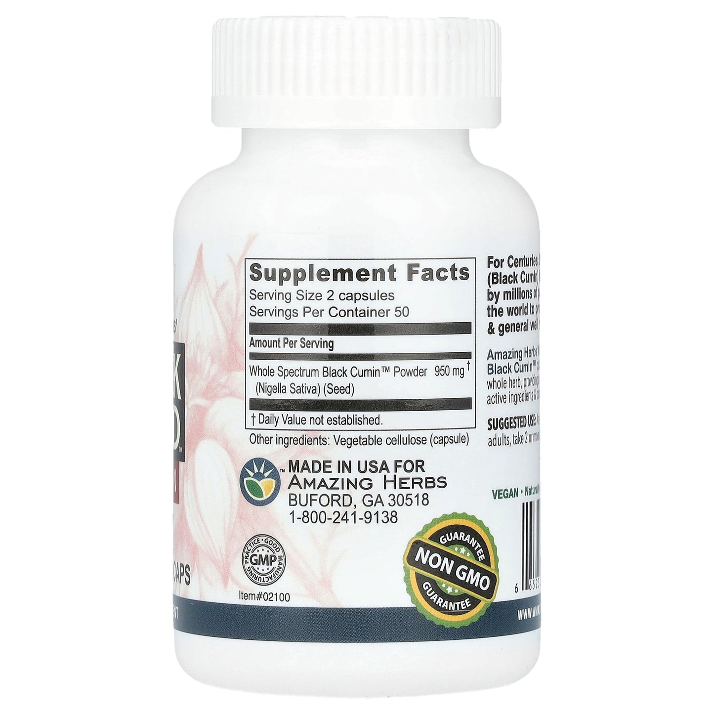 Amazing Herbs, Black Seed™, Original Plain, 100 Vegetarian Caps (475 mg per Capsule)