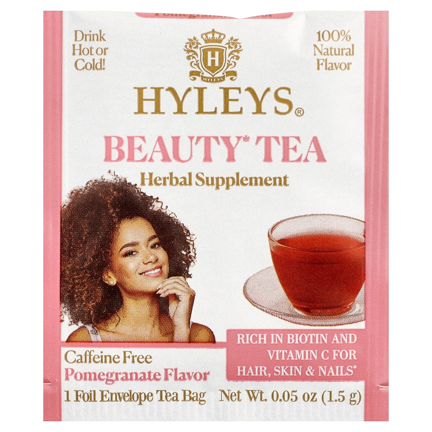 Hyleys Tea, Beauty Tea, Pomegranate, Caffeine-Free, 25 Foil Envelope Tea Bags, 1.32 oz (37.5 g)