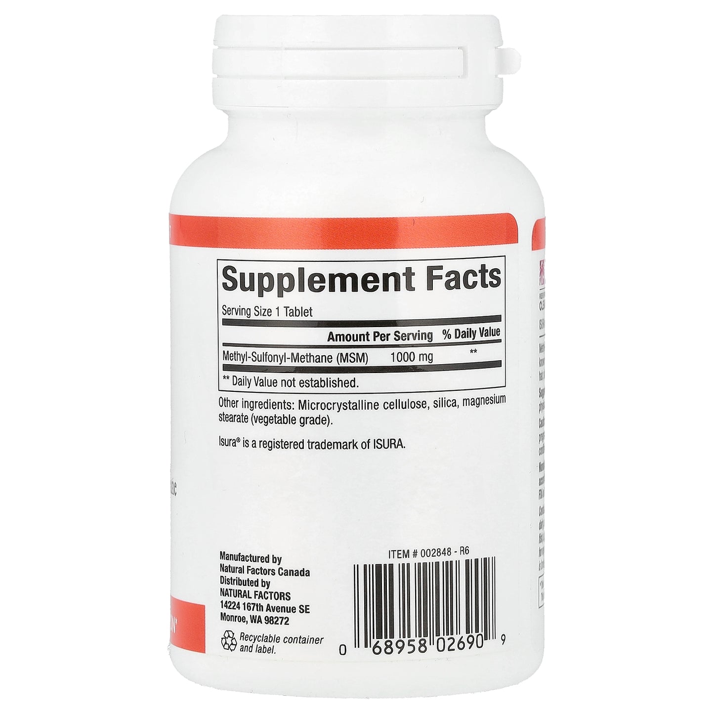Natural Factors, MSM, 1,000 mg, 90 Tablets
