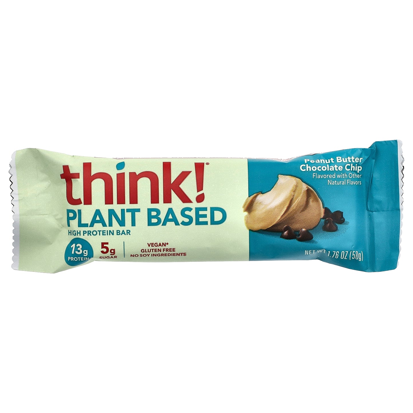 Think !, Plant Based High Protein Bars, Peanut Butter Chocolate Chip, 10 Bars, 1.76 oz (50 g) Each