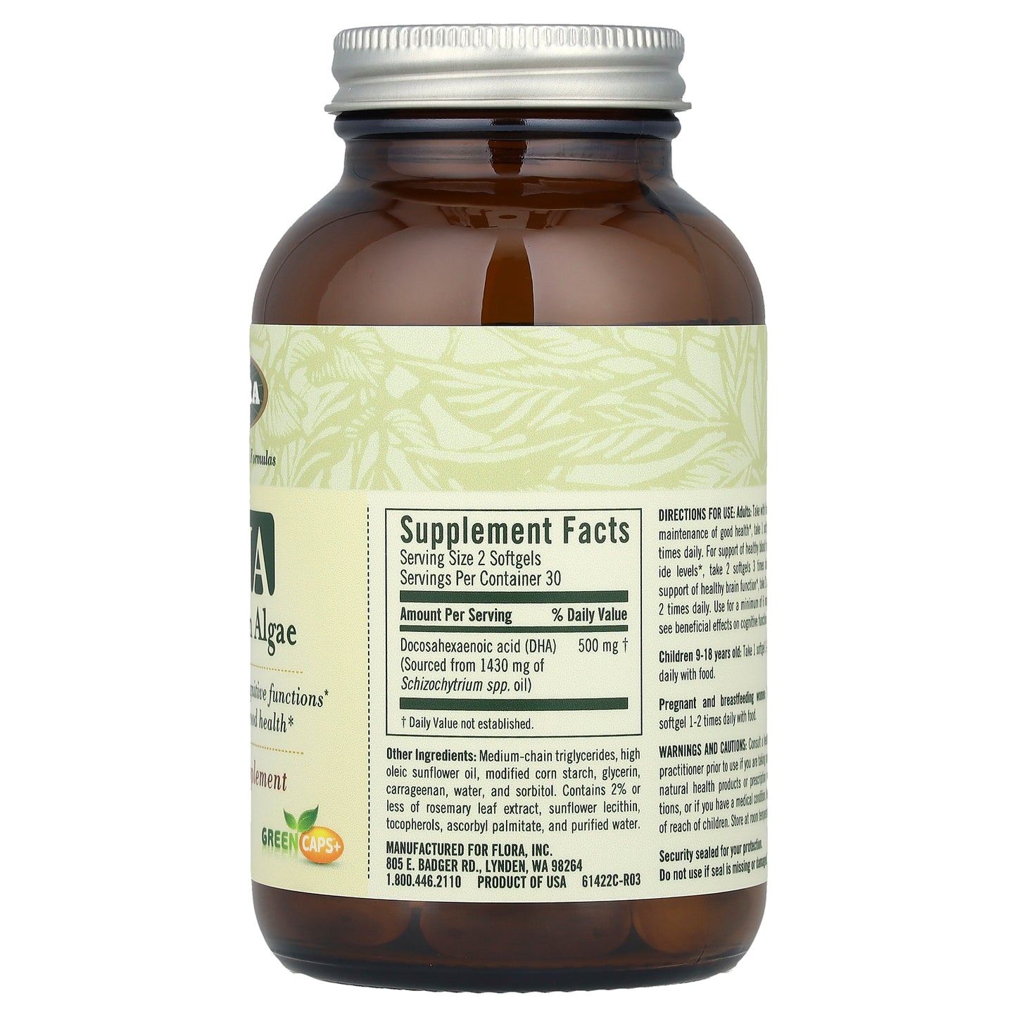 Flora, DHA Vegetarian Algae, 60 Vegetarian Softgels (250 mg per Softgel)