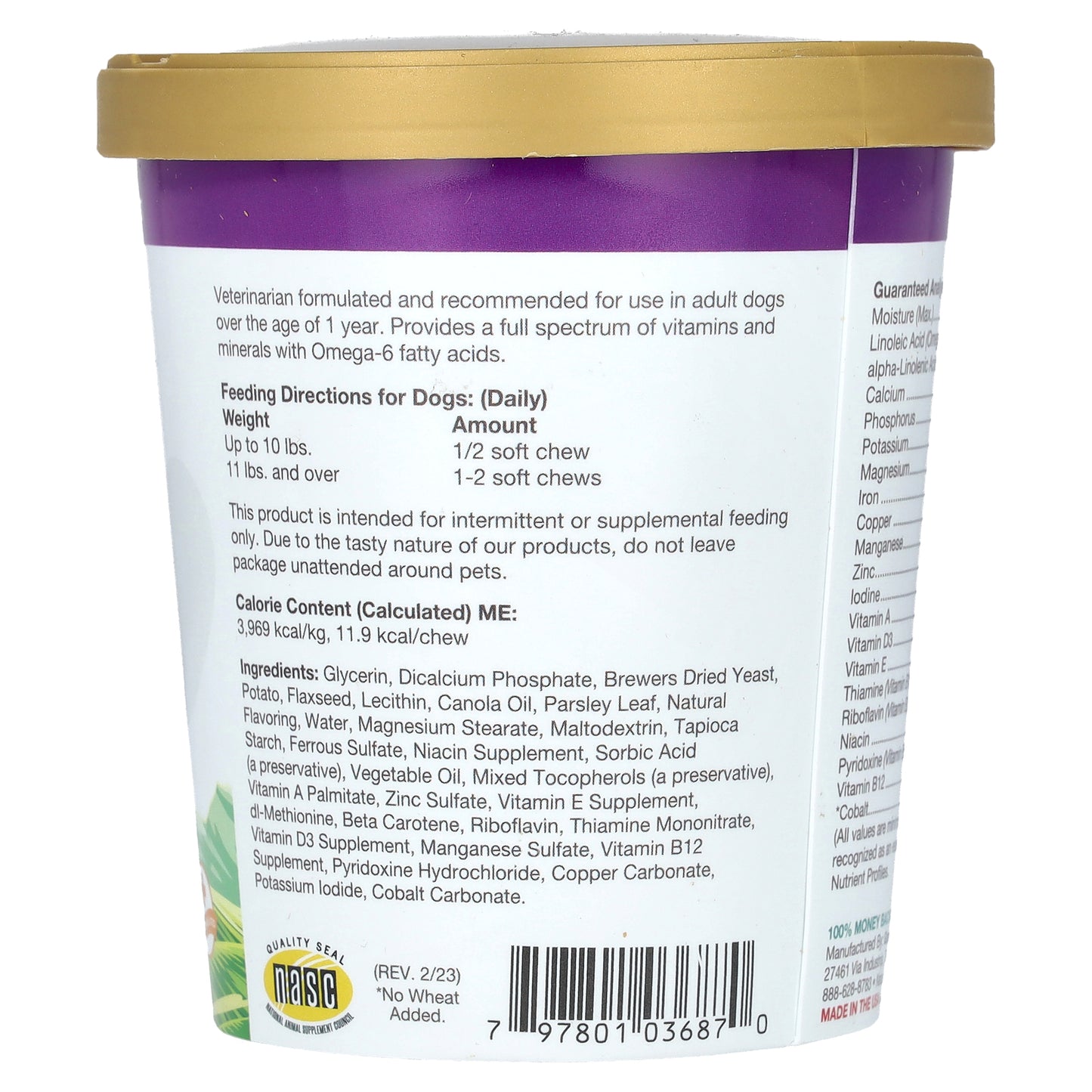 NaturVet, VitaPet Adult, Daily Vitamins + Breath Aid, For Dogs, 60 Soft Chews, 6.3 oz (180 g)