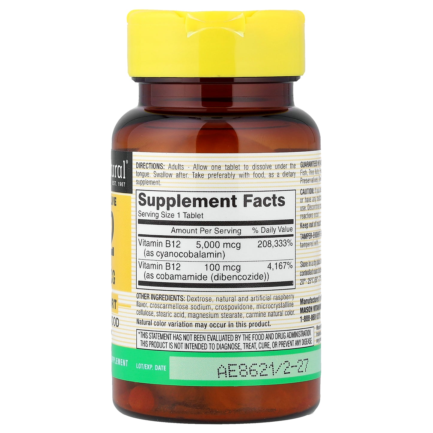 Mason Natural, Quick Dissolve, Vitamin B-12, 5,000 mcg, 30 Tablets