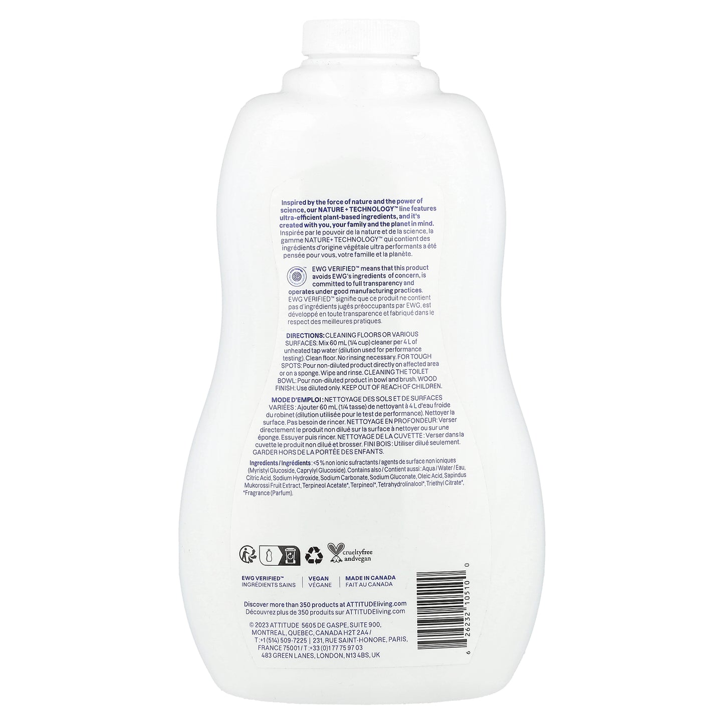 ATTITUDE, Floor Surface Cleaner, Tile & Wood, Citrus Zest, 35.2 fl oz (1.04 l)