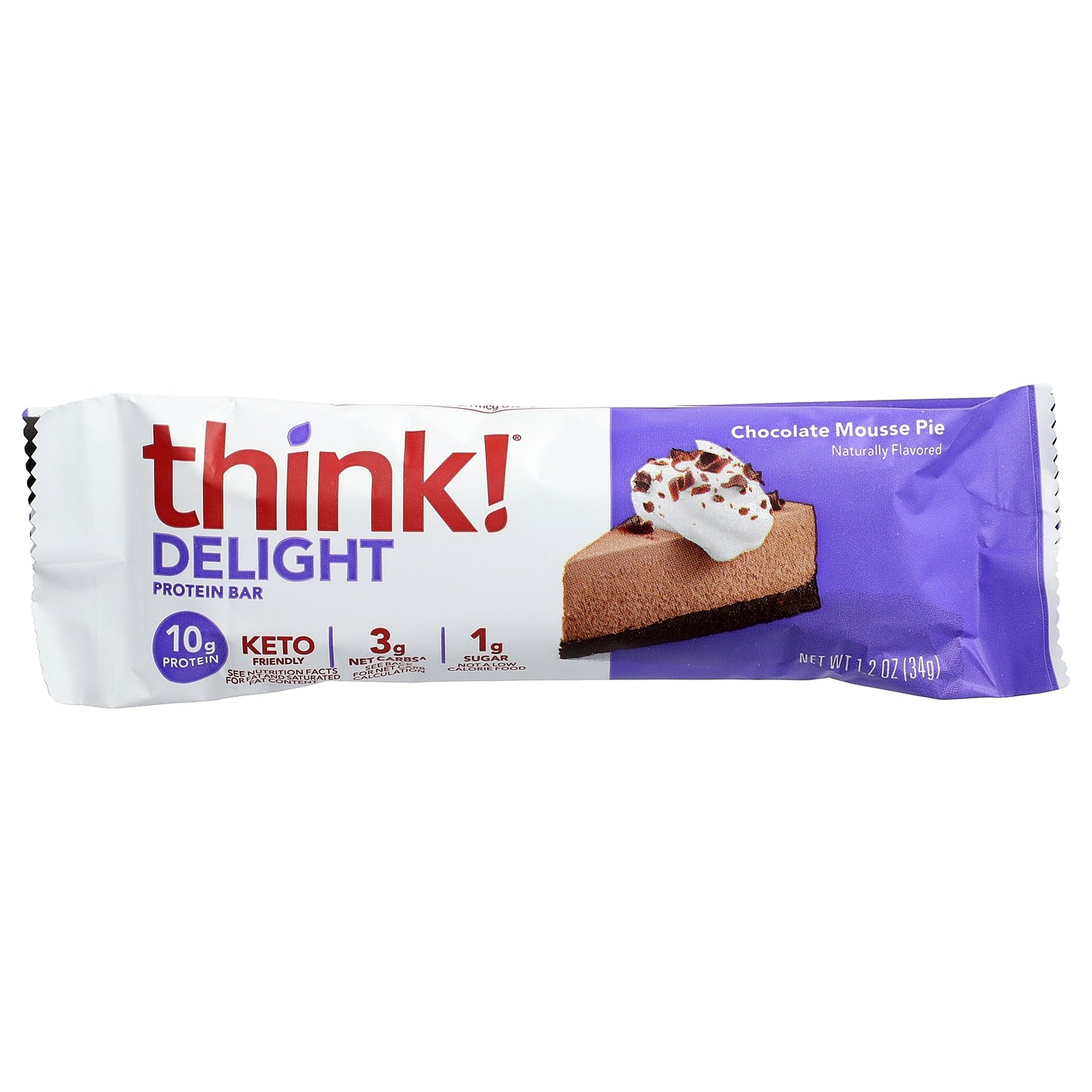 Think !, Delight Protein Bars, Chocolate Mousse Pie, 10 Bars, 1.2 oz (34 g) Each